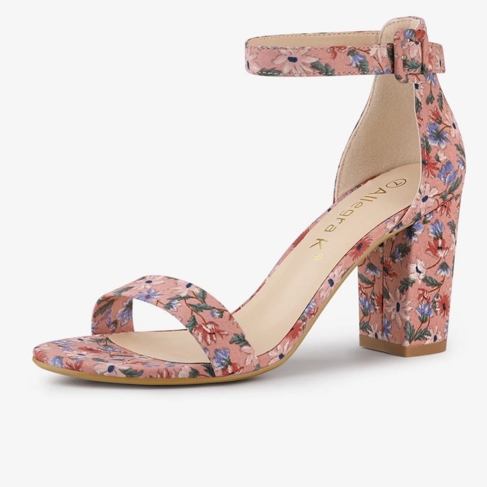 Allegra K Pink Floral Heels - Picture 3 of 5